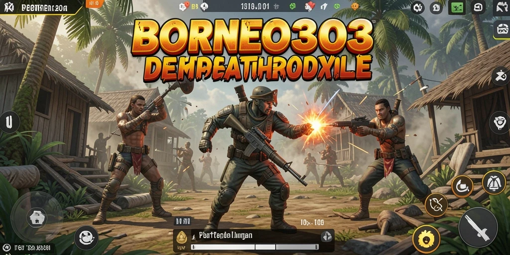 Screenshot gameplay BORNEO303 menampilkan aksi intens dalam Battle Royale.