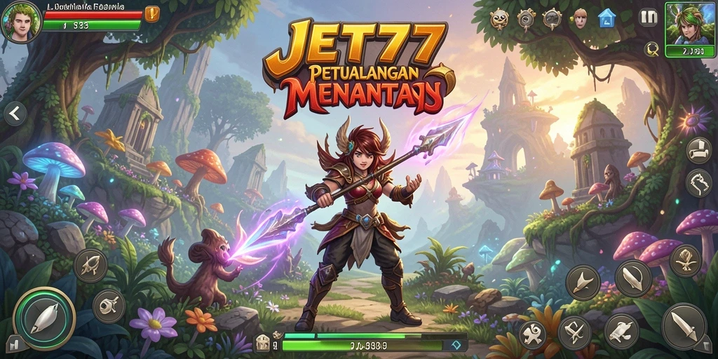 Screenshot JET77 menampilkan karakter utama dalam aksi melawan musuh.