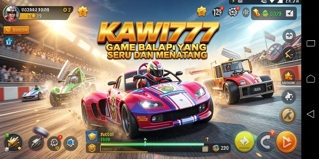 Screenshot gameplay KAWI777 menunjukkan balapan yang seru dan intens.