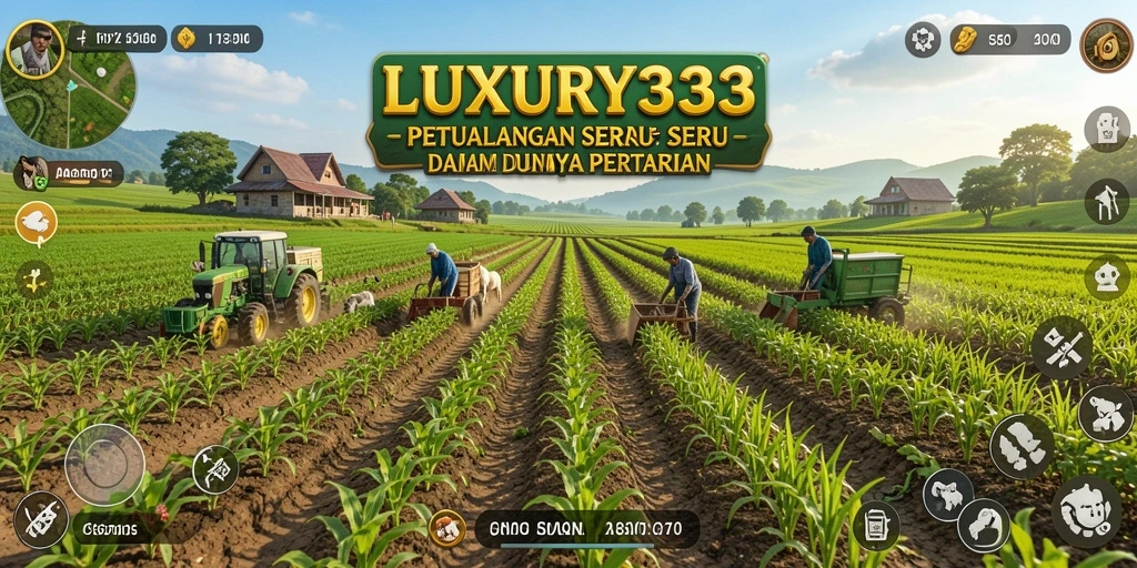 Tangkapan layar LUXURY333 menampilkan aktivitas bertani yang seru.