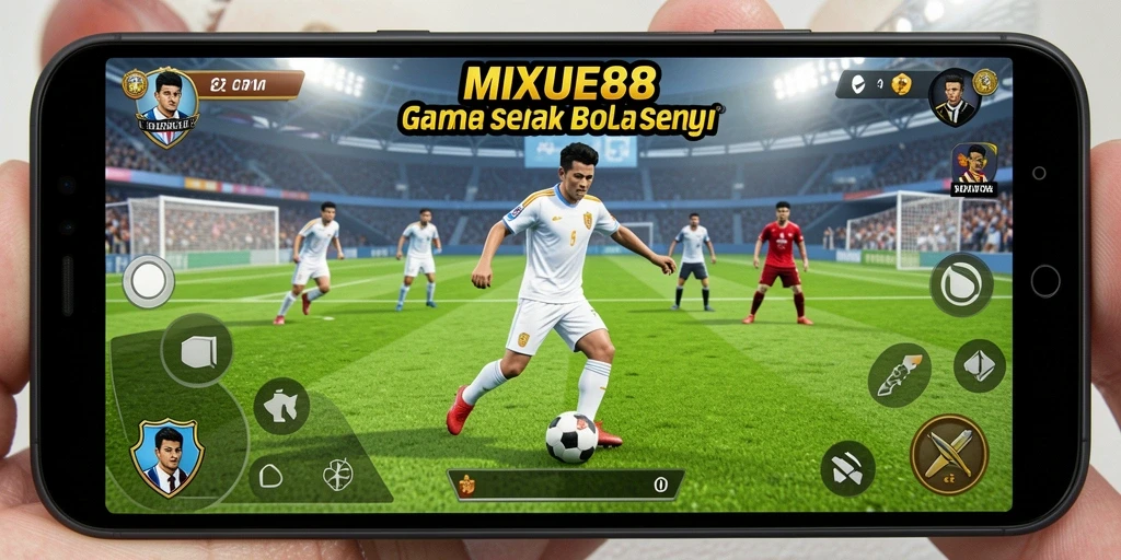 Tampilan aksi seru dalam game MIXUE88 dengan pemain sepak bola.
