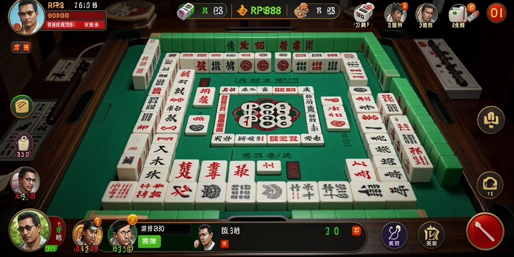 Screenshot utama RP888 dengan tampilan gameplay Mahjong yang menarik.