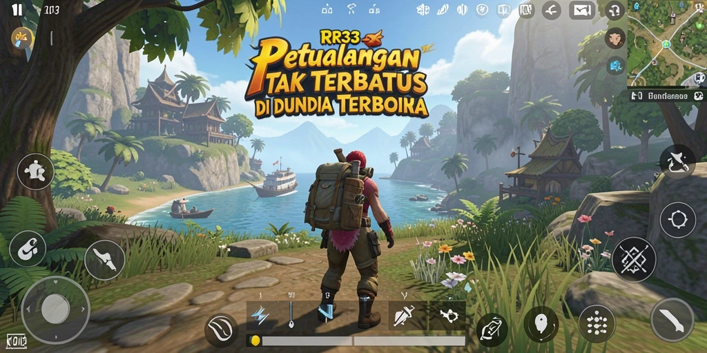 Screenshot gameplay RR33 yang menunjukkan eksplorasi dunia terbuka.