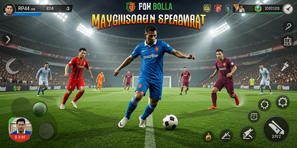 Tampilan gameplay menegangkan dalam permainan sepak bola.