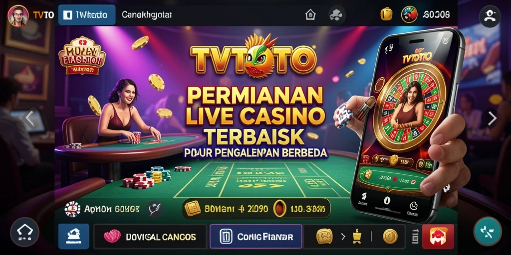 Screenshot utama TVTOTO menampilkan suasana Live Casino yang menarik.